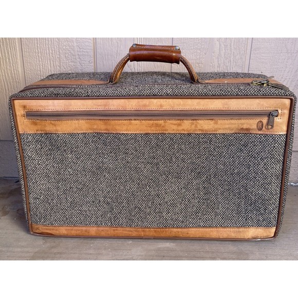 Vtg Hartman Tweed & Leather 21” X 12.5” Carry On Luggage Bag Small Suitcase